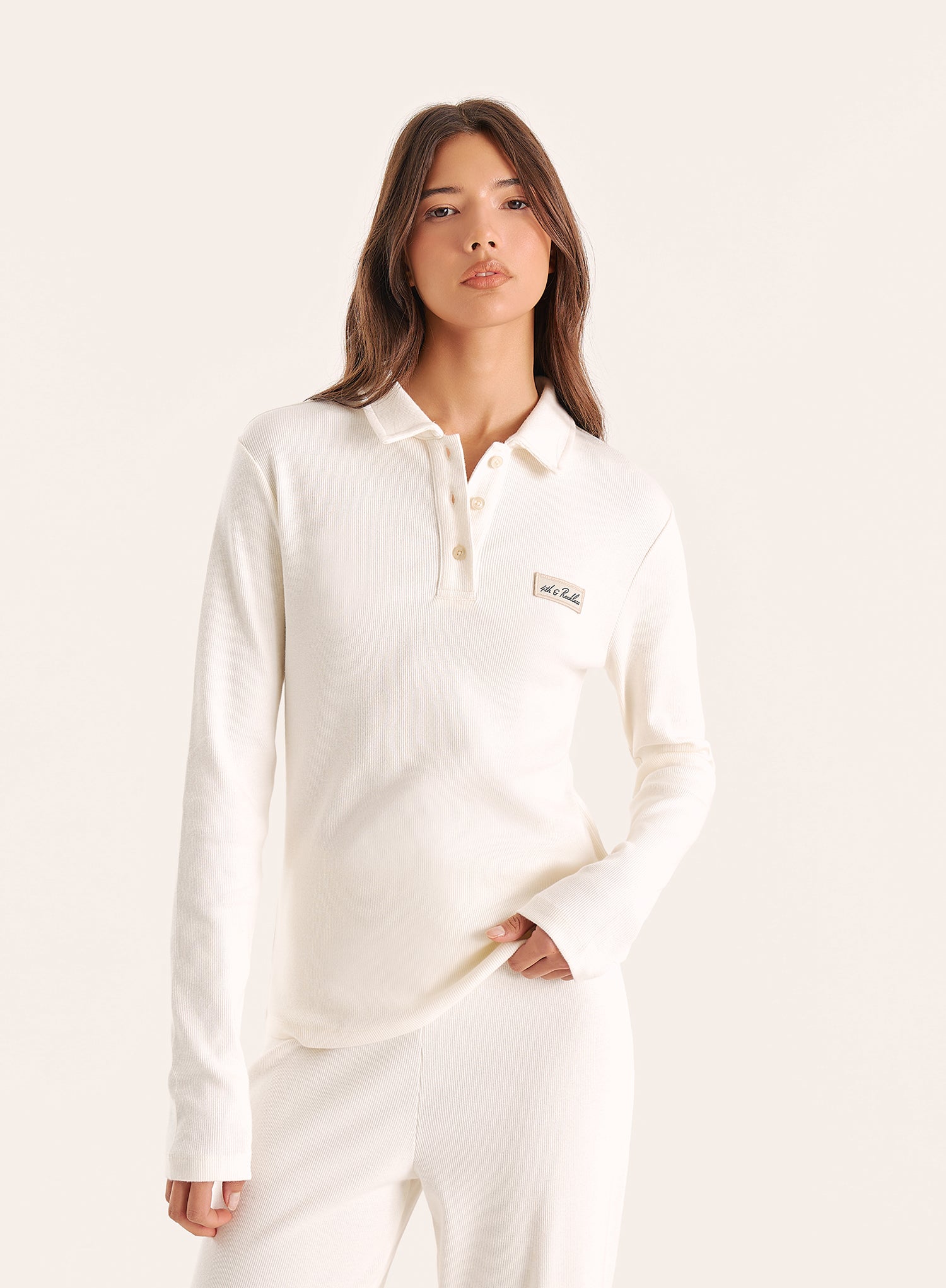 Ecru Fine Ribbed Jersey Longsleeve Top